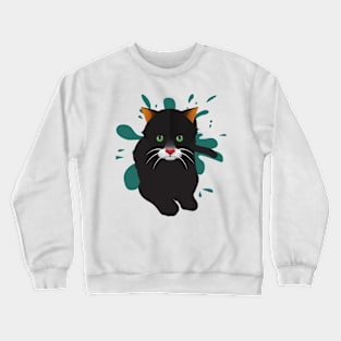 Black Cat / Black Animal / Black and green design Crewneck Sweatshirt